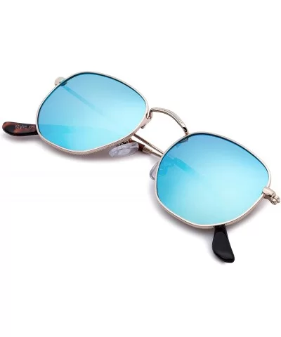 Medium Unisex Polygon Polarized Sunglasses - Gold Frame With Blue Mirror Lens - CB196HL6NZ6 $5.47 Round