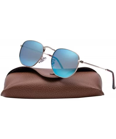 Medium Unisex Polygon Polarized Sunglasses - Gold Frame With Blue Mirror Lens - CB196HL6NZ6 $5.47 Round