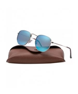 Medium Unisex Polygon Polarized Sunglasses - Gold Frame With Blue Mirror Lens - CB196HL6NZ6 $5.47 Round