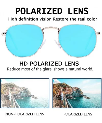 Medium Unisex Polygon Polarized Sunglasses - Gold Frame With Blue Mirror Lens - CB196HL6NZ6 $5.47 Round