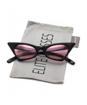 Small Cat Eye Sunglasses For Women High Pointed Tinted Color Lens New - Black / Light Pink - CZ18075GTOT $6.60 Cat Eye