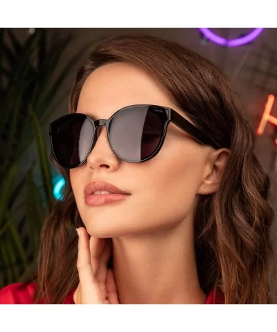 Diva Large Oversized Womens Designer Fashion Round Sunglasses - Black - CI18Y6D5H39 $37.72 Round