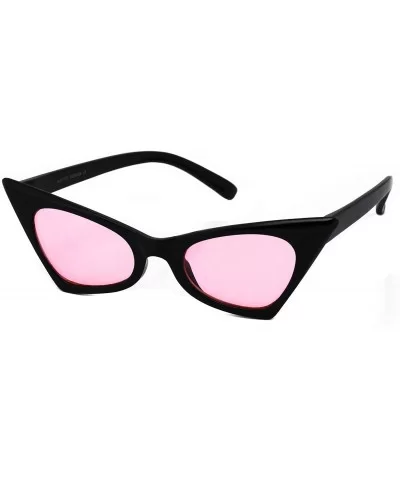 Small Cat Eye Sunglasses For Women High Pointed Tinted Color Lens New - Black / Light Pink - CZ18075GTOT $6.60 Cat Eye