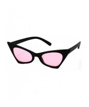 Small Cat Eye Sunglasses For Women High Pointed Tinted Color Lens New - Black / Light Pink - CZ18075GTOT $6.60 Cat Eye