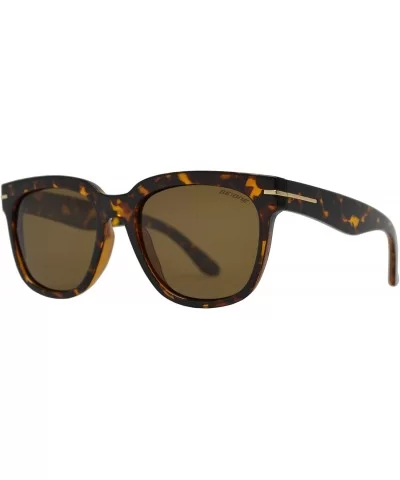 Classic Polarized Square Sunglasses for Women and Men with Faux Wood Temple - Tortoise + Brown - C8195CAKMG2 $9.21 Square