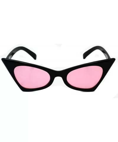 Small Cat Eye Sunglasses For Women High Pointed Tinted Color Lens New - Black / Light Pink - CZ18075GTOT $6.60 Cat Eye