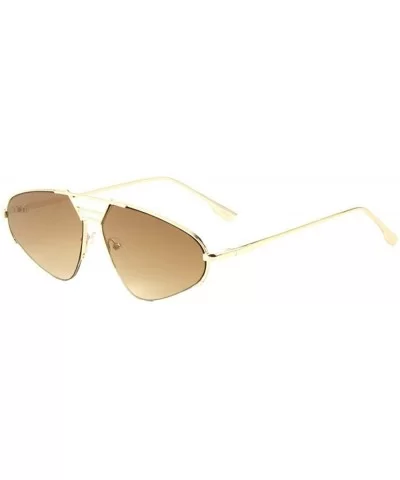 Geometric Luxury Wire Frame & Flat Lenses Retro Half Rim Aviator Sunglasses - Gold Metallic Frame - CB18W7LES48 $8.28 Rectang...