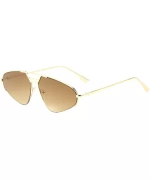 Geometric Luxury Wire Frame & Flat Lenses Retro Half Rim Aviator Sunglasses - Gold Metallic Frame - CB18W7LES48 $8.28 Rectang...