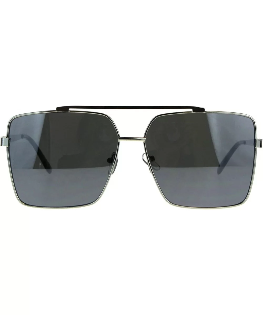 Retro Oversize Rectangular Pilots Metal Rim Luxury Fashion Sunglasses - Silver Mirror - CB187LH7S72 $7.99 Rectangular