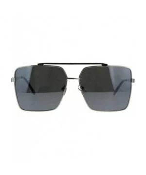 Retro Oversize Rectangular Pilots Metal Rim Luxury Fashion Sunglasses - Silver Mirror - CB187LH7S72 $7.99 Rectangular