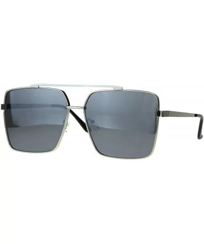 Retro Oversize Rectangular Pilots Metal Rim Luxury Fashion Sunglasses - Silver Mirror - CB187LH7S72 $7.99 Rectangular