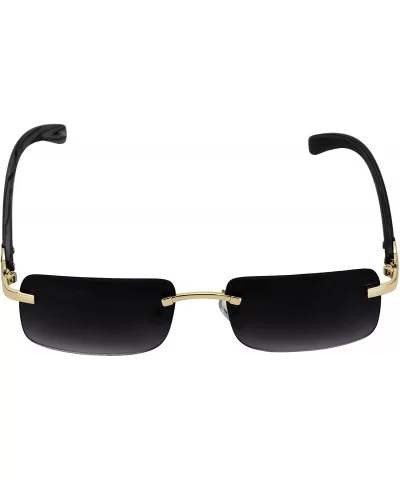 Slim Rimless Rectangular Metal & Wood Art Aviator Sunglasses - Smoke - CN18EG0Y04N $11.08 Oval