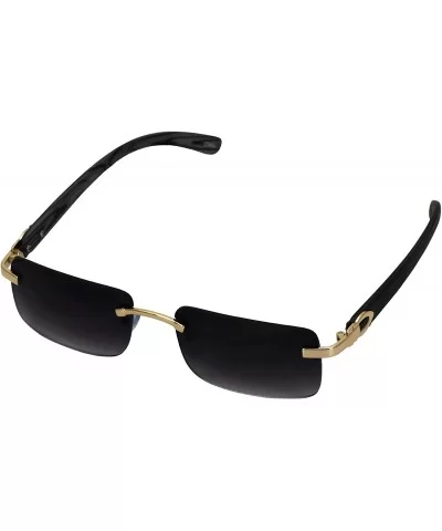 Slim Rimless Rectangular Metal & Wood Art Aviator Sunglasses - Smoke - CN18EG0Y04N $11.08 Oval