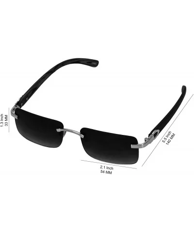 Slim Rimless Rectangular Metal & Wood Art Aviator Sunglasses - Smoke - CN18EG0Y04N $11.08 Oval