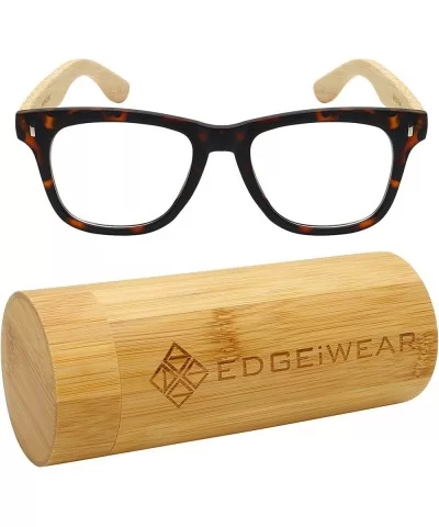 Horned Rim Wood Bamboo Sunglasses Clear Lens 540845BM-CL - Set2 Matte Tortoise+case - C918ENDMCT6 $13.29 Wayfarer