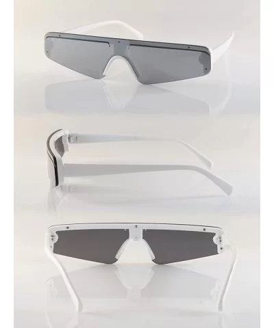 Sporty Nose Futuristic Triangular Mono Lens Shield Goggle A267 - White Mirror - CZ18R44H9ET $6.67 Goggle