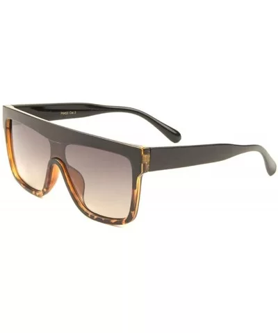 Flat Top Thick Brown One Piece Shield Lens Sunglasses - Brown Semi Demi - CA1983K4WWK $10.30 Shield