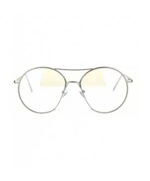 Oversized Clear Lens Glasses Round Open Circle Metal Frame UV 400 - Silver - CF186863A8H $5.65 Round