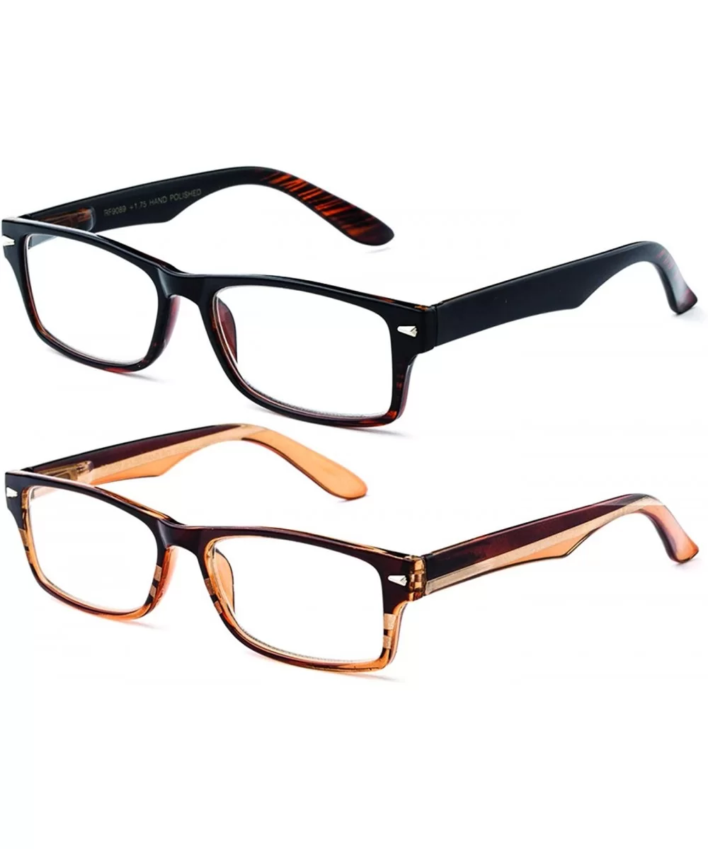 Newbee Fashion Plastic Rectangular Glasses - 2 Pack Stripe & Brown/Tan - CK18546I0LA $8.67 Rectangular