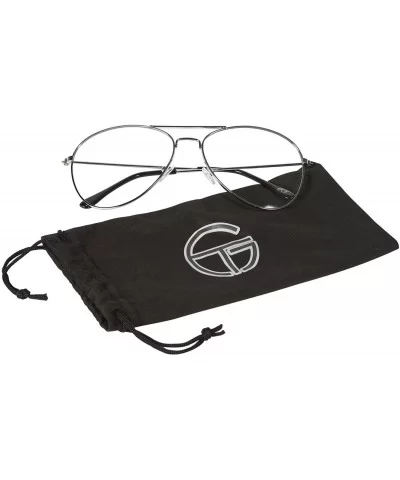 Gravity's Non-Prescription Premium Aviator Clear Lens Glasses- Silver w/Soft Bag - C5113IK5AT1 $8.42 Aviator