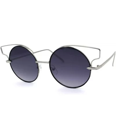 Designer Fashion Metal Wire Horn Rim Round Circle Lens Womens Sunglasses - Silver Smoke - C212N9PE2GW $10.16 Round