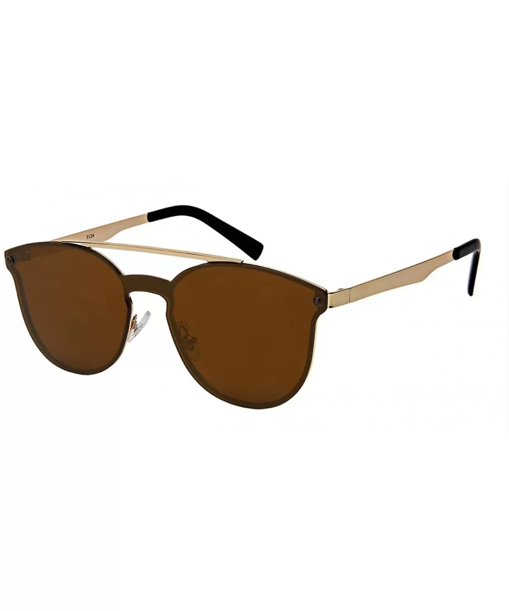 Sunglasses with Mini Brow Bar and Flat Mirrored Lenses 3124-FLREV - Gold - C9184562QDS $7.38 Oval