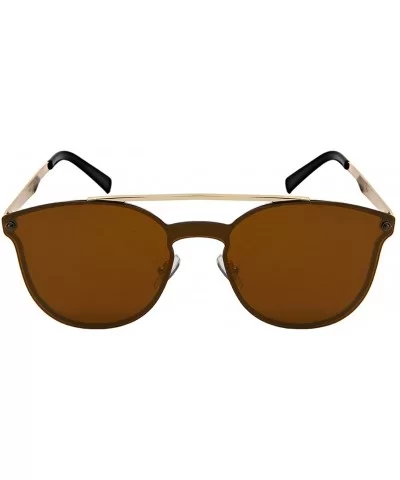 Sunglasses with Mini Brow Bar and Flat Mirrored Lenses 3124-FLREV - Gold - C9184562QDS $7.38 Oval