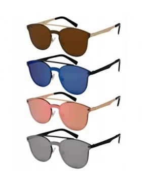 Sunglasses with Mini Brow Bar and Flat Mirrored Lenses 3124-FLREV - Gold - C9184562QDS $7.38 Oval