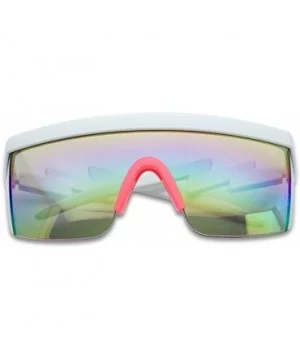 Flat Top Crooked Bolt Arm Goggle Style Color Mirror Shield 80s Sunglasses - White Pink - CC18DSRT4QC $9.93 Shield