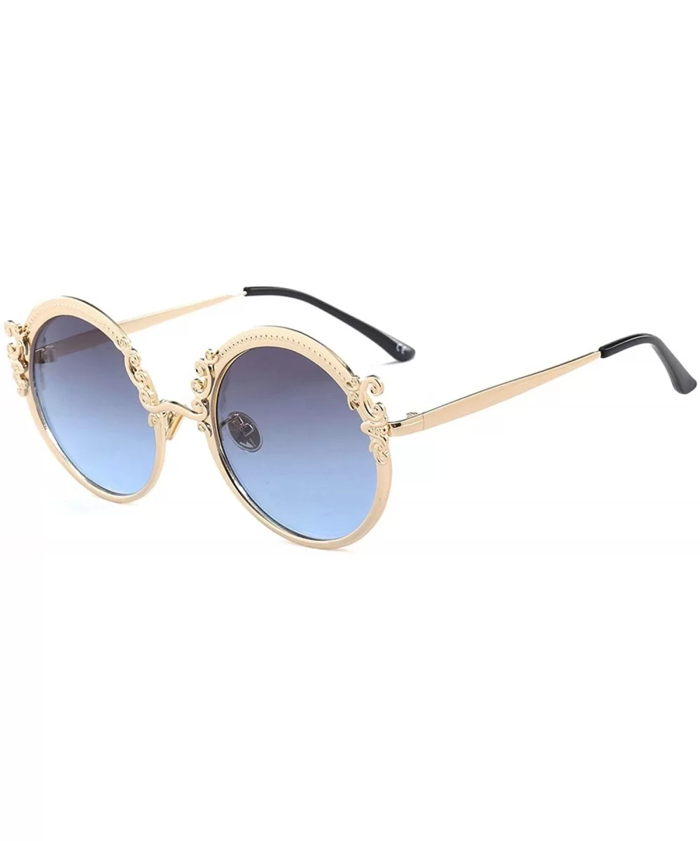 Steampunk Round Sunglasses Women Men Gold Frame Vintage Sun Glasses Ladies - Gold Bluegray - C718W7I7LUR $13.73 Oversized