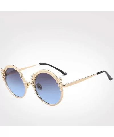 Steampunk Round Sunglasses Women Men Gold Frame Vintage Sun Glasses Ladies - Gold Bluegray - C718W7I7LUR $13.73 Oversized