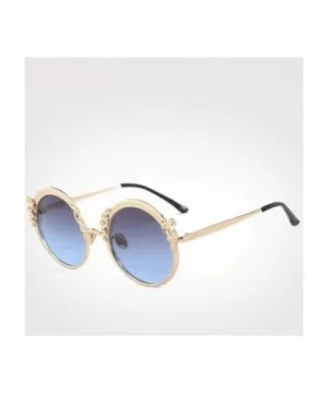 Steampunk Round Sunglasses Women Men Gold Frame Vintage Sun Glasses Ladies - Gold Bluegray - C718W7I7LUR $13.73 Oversized