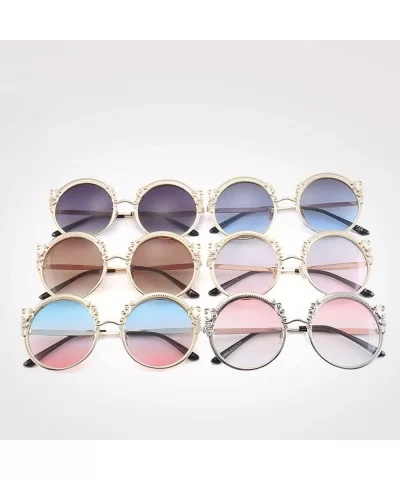 Steampunk Round Sunglasses Women Men Gold Frame Vintage Sun Glasses Ladies - Gold Bluegray - C718W7I7LUR $13.73 Oversized