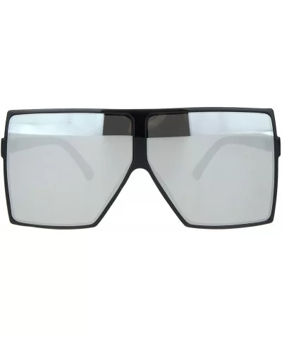 Unique Oversize Retro Squared Rectangular Plastic Mobster Sunglasses - Black Silver Mirror - CL18N6CQ0EH $10.06 Rectangular