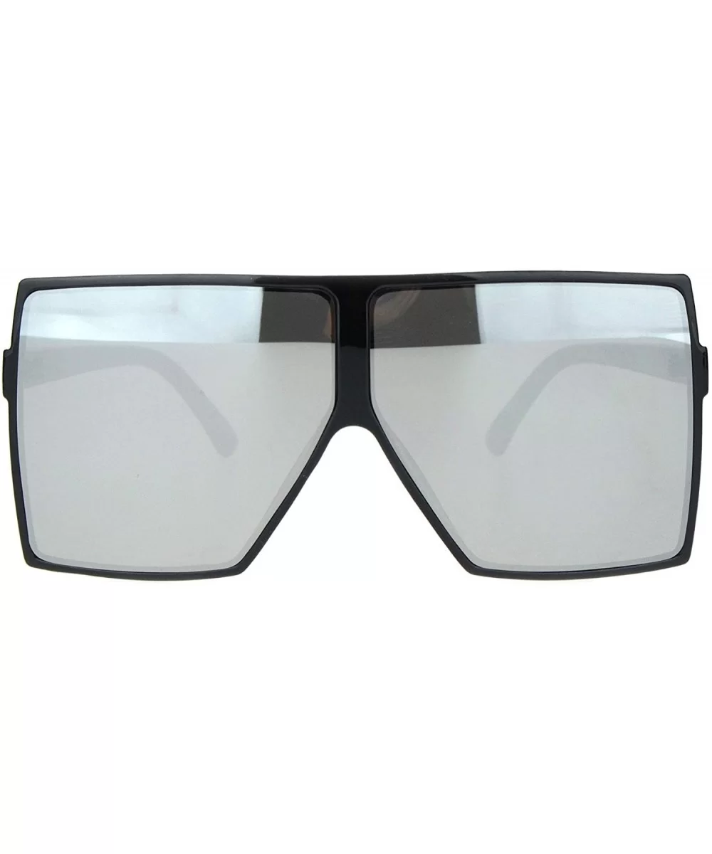 Unique Oversize Retro Squared Rectangular Plastic Mobster Sunglasses - Black Silver Mirror - CL18N6CQ0EH $10.06 Rectangular