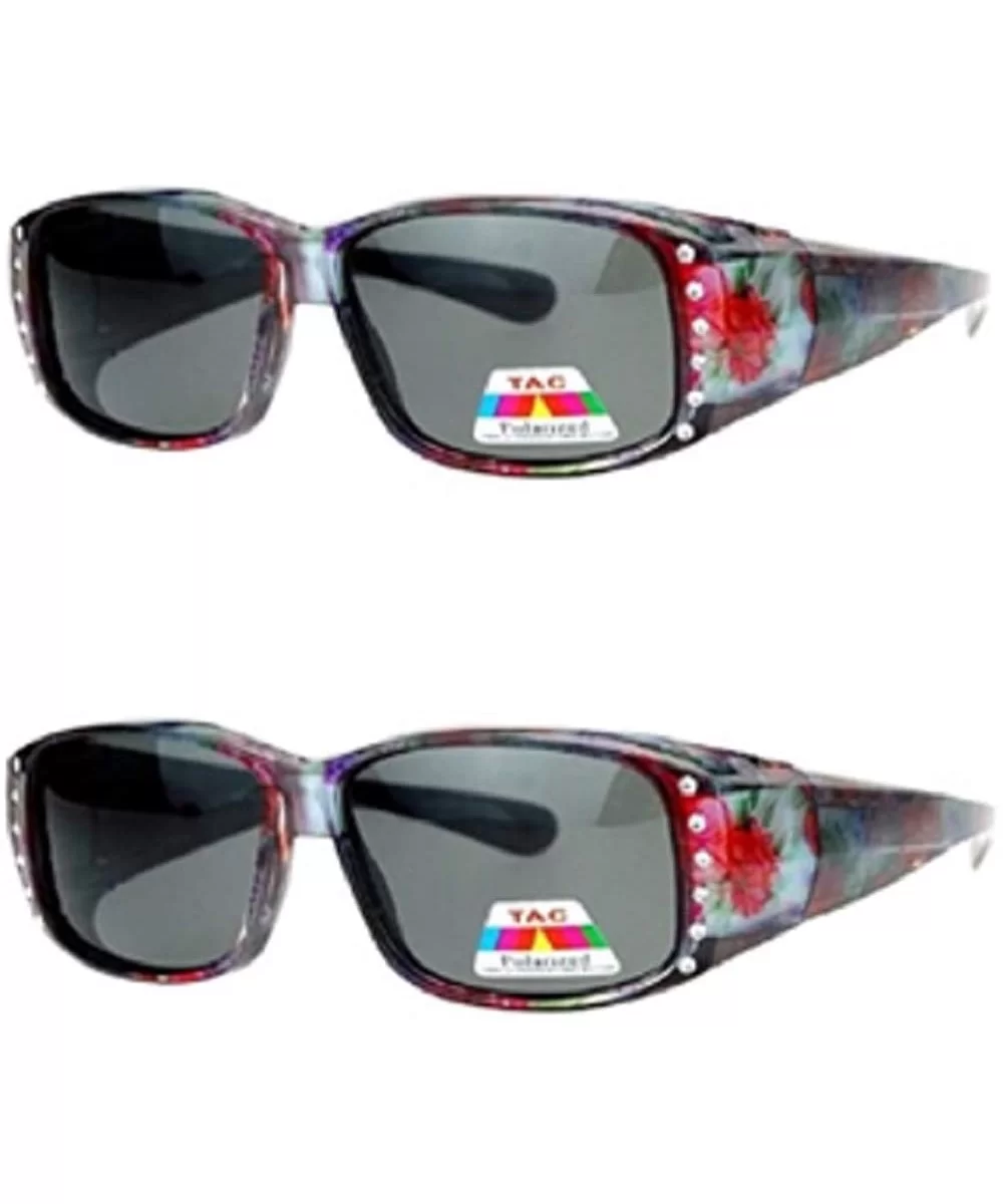 2 Pair Polarized Lenses Rhinestone Fit Over Wear Over Glasses Rectangular Sunglasses - 2 Pair Flower/Flower - C8197WQ7QX8 $18...