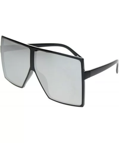 Unique Oversize Retro Squared Rectangular Plastic Mobster Sunglasses - Black Silver Mirror - CL18N6CQ0EH $10.06 Rectangular