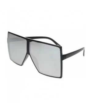 Unique Oversize Retro Squared Rectangular Plastic Mobster Sunglasses - Black Silver Mirror - CL18N6CQ0EH $10.06 Rectangular