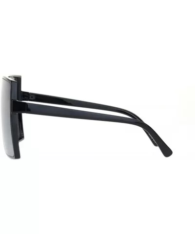 Unique Oversize Retro Squared Rectangular Plastic Mobster Sunglasses - Black Silver Mirror - CL18N6CQ0EH $10.06 Rectangular