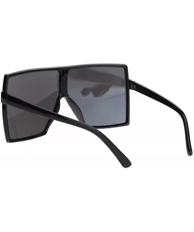 Unique Oversize Retro Squared Rectangular Plastic Mobster Sunglasses - Black Silver Mirror - CL18N6CQ0EH $10.06 Rectangular