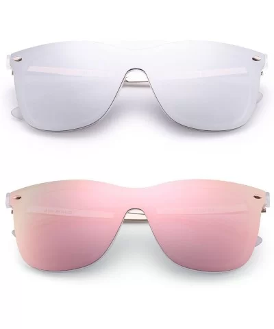 Rimless Mirrored Sunglasses One Piece Frameless Eyeglasses Men Women - 2 Pack (Mirror Silver & Polarized Pink) - C218G46N7AG ...