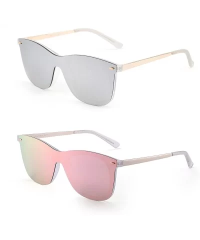 Rimless Mirrored Sunglasses One Piece Frameless Eyeglasses Men Women - 2 Pack (Mirror Silver & Polarized Pink) - C218G46N7AG ...