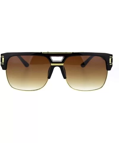 Mens Flat Top Mobster Mafia Half Rim OG Sunglasses - Brown Gradient Brown - CB18SSG2QKX $8.61 Rectangular