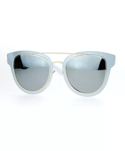 Flat Lens Unique Double Frame Metal Horn Rim Sunglasses - Silver Mirror - CO1203SDG97 $6.60 Wayfarer