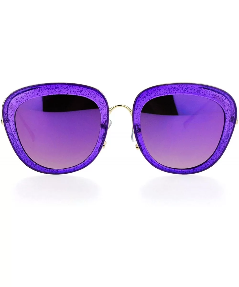 Glitter Sparkle Sunglasses Womens Square Frame Pop Bling Fashion Mirror Lens - Purple (Purple Mirror) - CN187NG2UR5 $8.49 Square