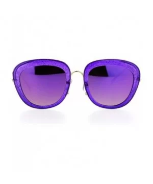 Glitter Sparkle Sunglasses Womens Square Frame Pop Bling Fashion Mirror Lens - Purple (Purple Mirror) - CN187NG2UR5 $8.49 Square