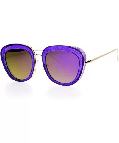 Glitter Sparkle Sunglasses Womens Square Frame Pop Bling Fashion Mirror Lens - Purple (Purple Mirror) - CN187NG2UR5 $8.49 Square