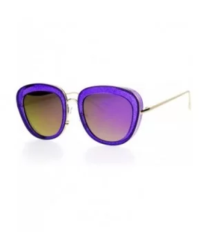 Glitter Sparkle Sunglasses Womens Square Frame Pop Bling Fashion Mirror Lens - Purple (Purple Mirror) - CN187NG2UR5 $8.49 Square