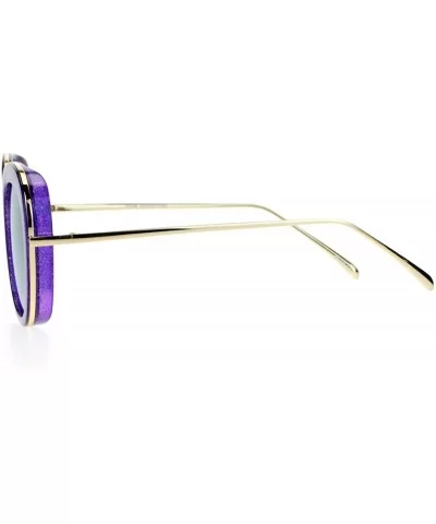 Glitter Sparkle Sunglasses Womens Square Frame Pop Bling Fashion Mirror Lens - Purple (Purple Mirror) - CN187NG2UR5 $8.49 Square