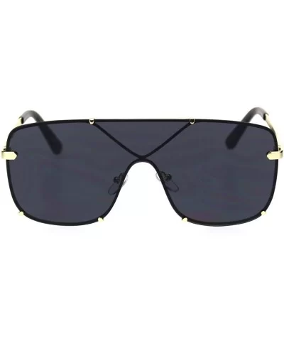 Mens Oversize Exposed Lens Flat Top Racer Shield Sunglasses - Gold Solid Black - C018S6DE7LL $12.17 Shield